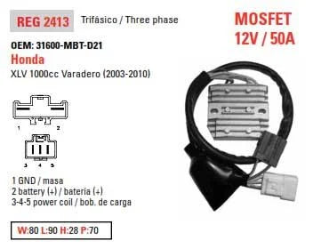 REGULATOR VOLTAGE XLV1000, 31600-MBT-D21 AHA6051, HONDA XLV 1000 VARADERO 03-10