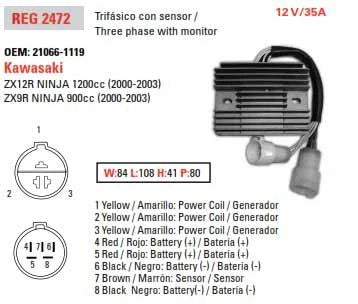 REGULATOR 21066-1119 NINJA, KAWASAKI ZX900E/F Ninja ZX-9R
