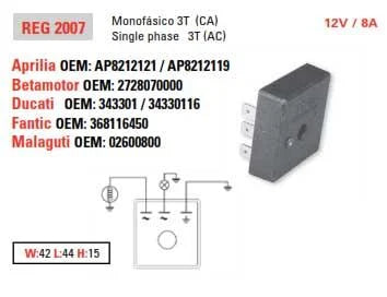 REGULATOR 12V / 8A DUCATI, APRILIA, ARROWHEAD ADC6001