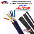 BRAIDED PET COVER 10MTR ID10mm, FLEXIBL PET WIRING COVER BLACK, WORKABLE SIZE 7-15mm