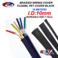 BRAIDED PET COVER 10MTR ID10mm, FLEXIBL PET WIRING COVER BLACK, WORKABLE SIZE 7-15mm