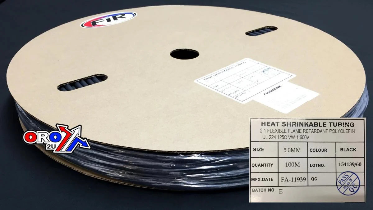 HEAT SHRINK TUBING 5mm x 100MT, BLACK / ID :3/16 = 4.76mm