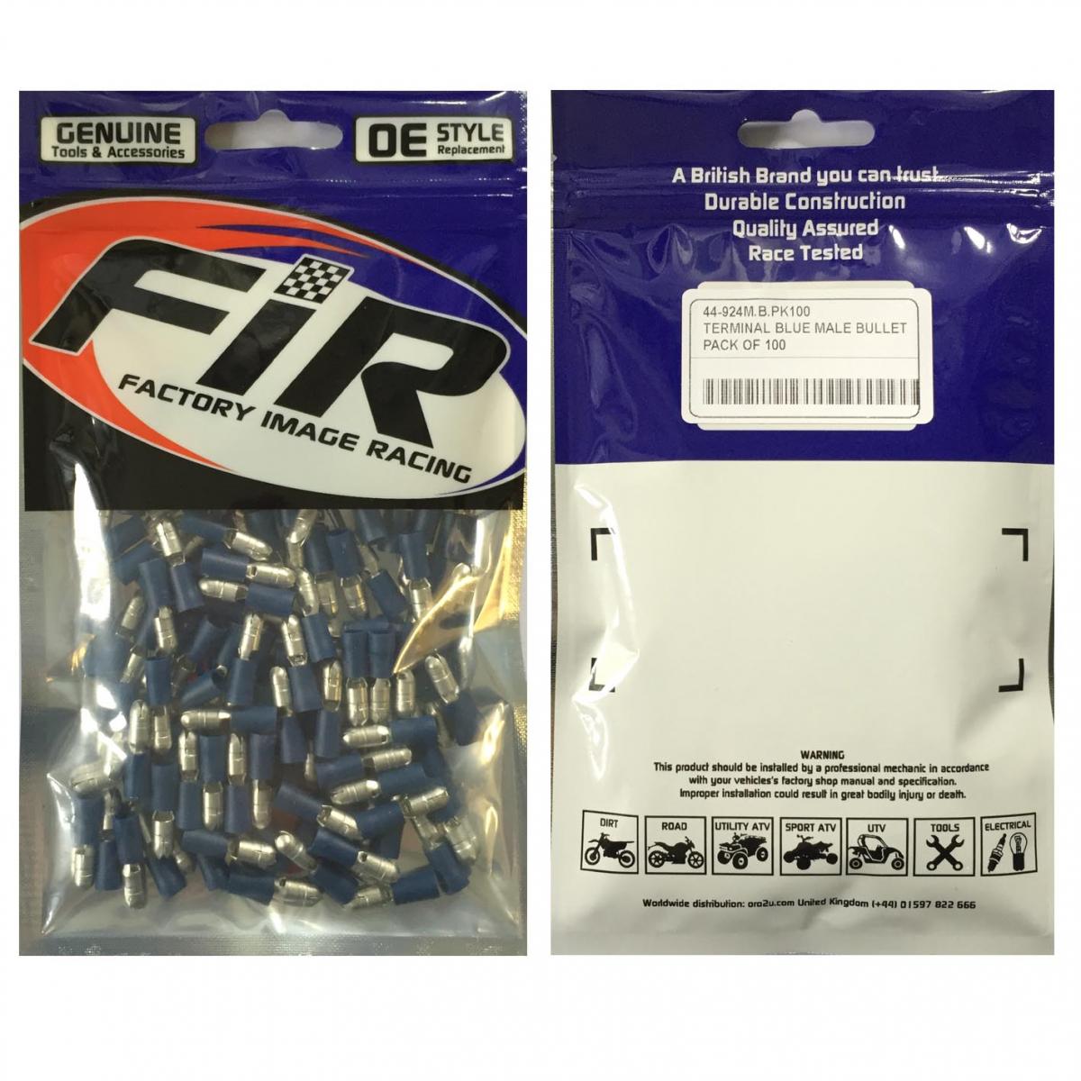 TERMINAL BLUE MALE BULLET, PACK OF 100