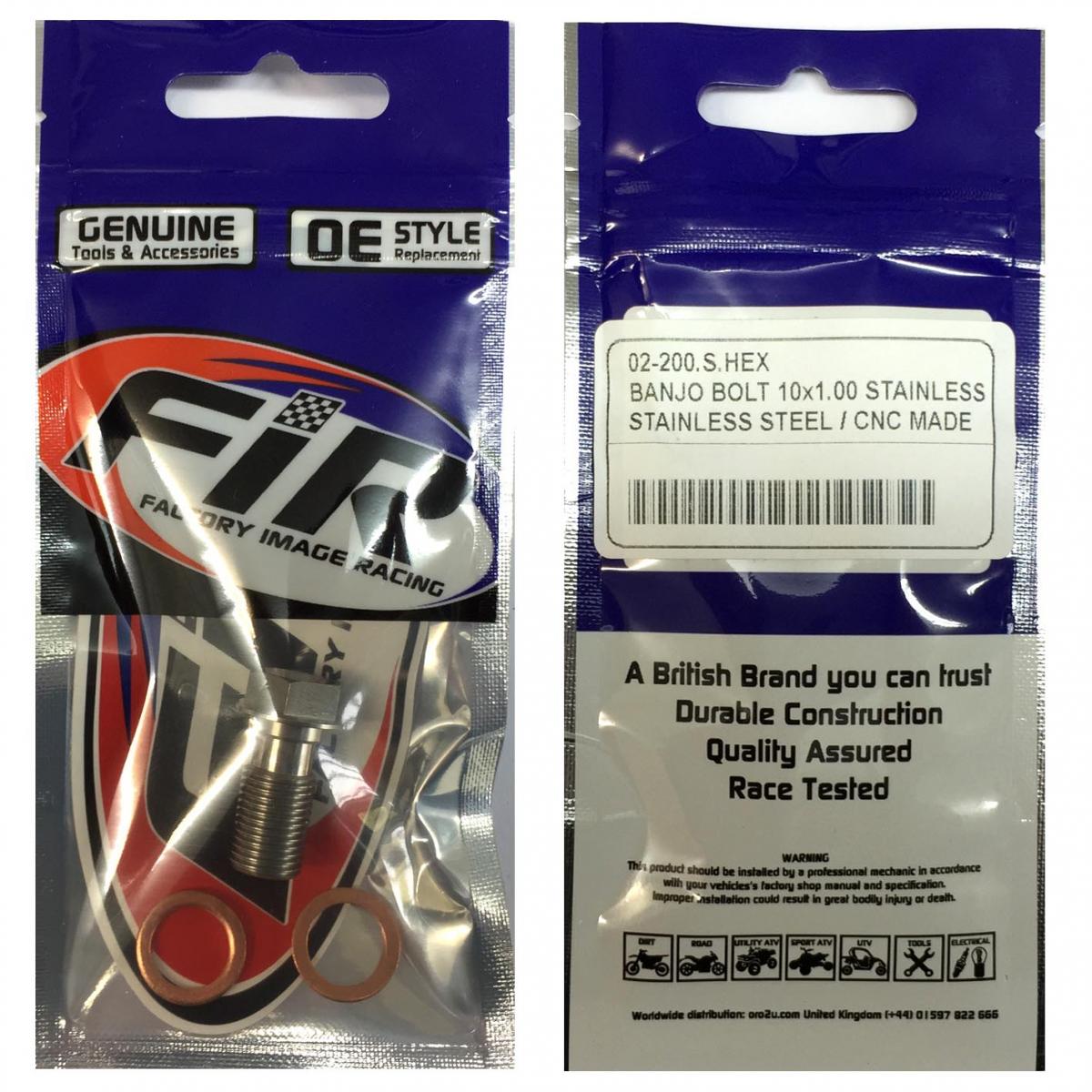 BANJO BOLT M10x1.00 STAINLESS, STAINLESS STEEL / CNC MADE, / EACH