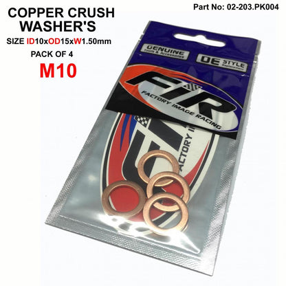 COPPER WASHER M10 PK OF 4, SIZE ID10 x OD15 x W1.5mm