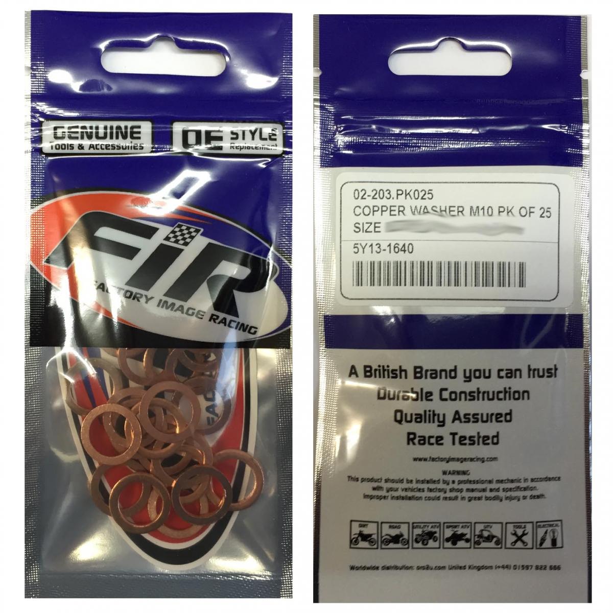 COPPER WASHER M10 PK OF 25, SIZE ID10 x OD15 x W1.5mm