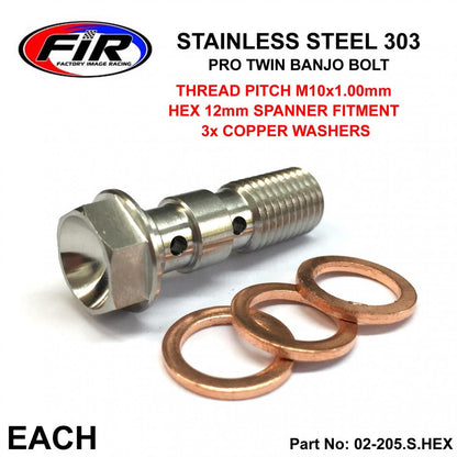 TWIN BANJO BOLT M10x1.00 SS, STAINLESS STEEL / CNC MADE, / EACH