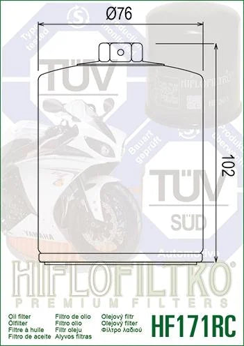 OIL FILTER HIFLO HF171BRC RACE, 63798-99, 63731-99, 63731-99A, ROAD, BUELL