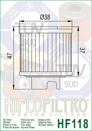 OIL FILTER HIFLO HF118, Honda 15412-HB6-003