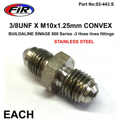 3/8UNF X M10x1.25mm CONVEX FR, 305-03-32 SWAGE CRIMP FITTING 600 Series -3, / STAINLESS STEEL