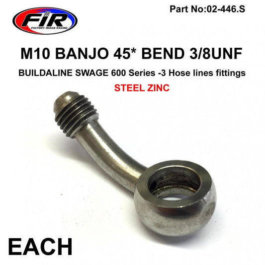 M10 BANJO 45* BEND 3/8UNF FR, B594-03Z1 SWAGE CRIMP FITTING 600 Series -3, / STEEL ZINC