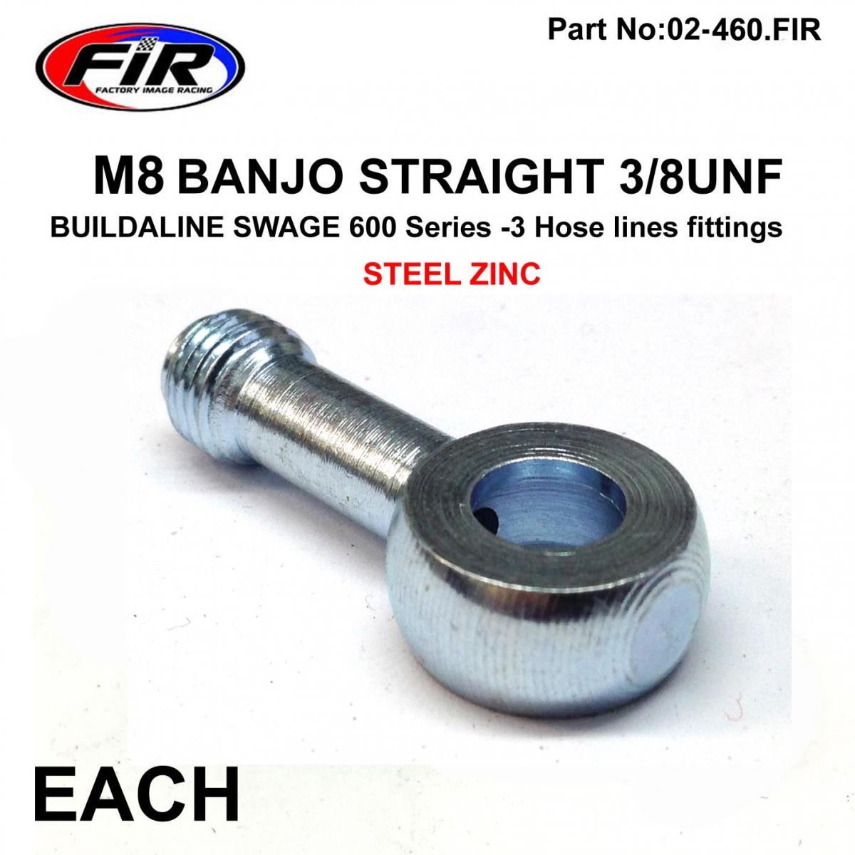 M8 BANJO STRAIGHT 3/8UNF FIR, SWAGE CRIMP FITTING 600 Series -3, / STEEL ZINC