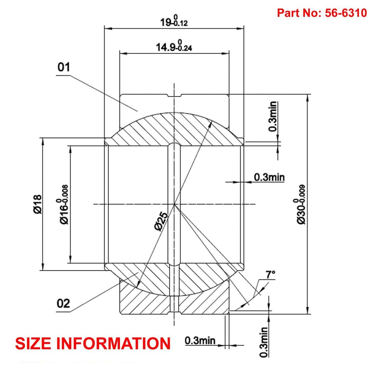 SPHERICAL BEARING 16x30x15/19, GE16K / 151125601, 15-11-256-01, BEARING ROSS 16x30x15/19