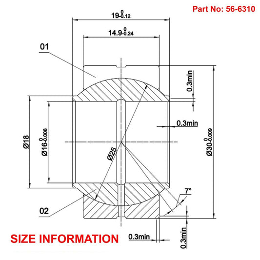 SPHERICAL BEARING 16x30x15/19, GE16K / 151125601, 15-11-256-01, BEARING ROSS 16x30x15/19
