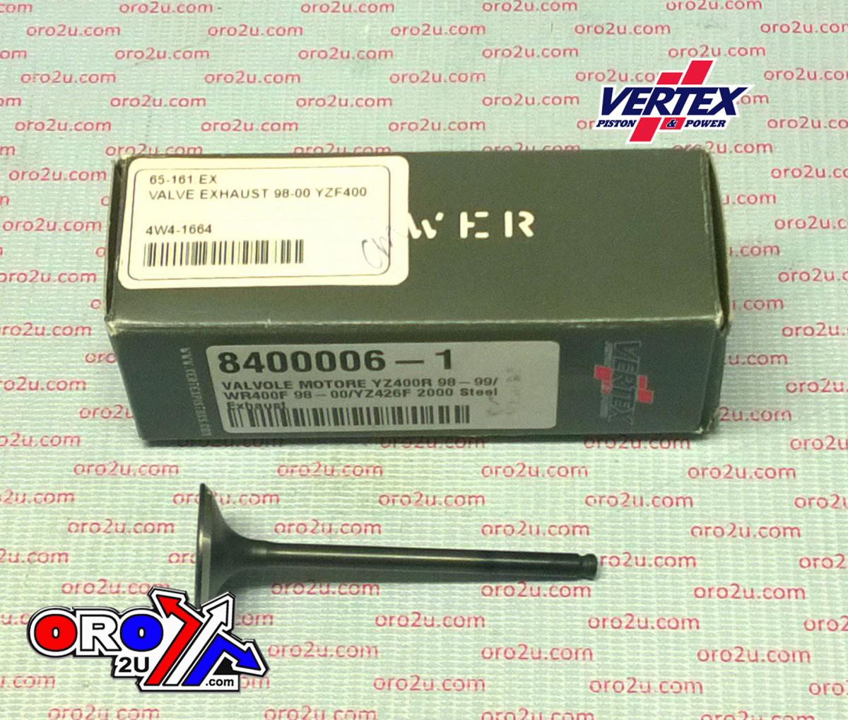 VALVE EXHAUST STEEL, VERTEX 8400006-1, 98-00 YZF400, 98-99 WR400, 2000 YZF426