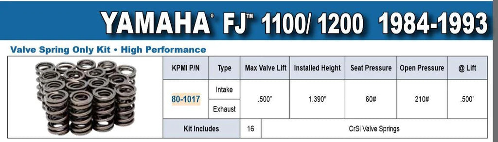 SPRING VALVE SET/16 YAMAHA FJ, FJ 1100/1200 1984-1993, KIBBLEWHITE 80-1017, ROAD