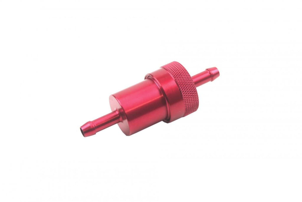 INLINE FUEL FILTER ALLOY 6mm 1/4 RED WITH CLEANABLE FILTER