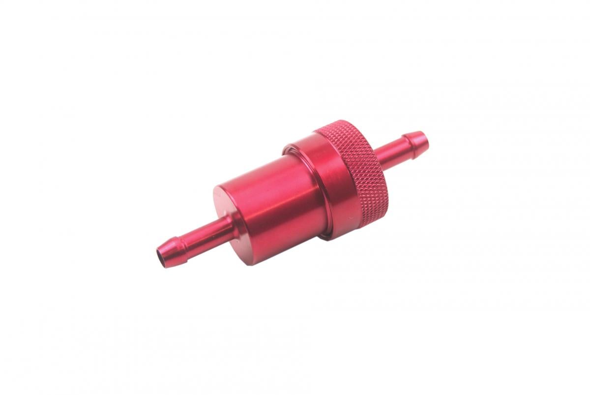 INLINE FUEL FILTER ALLOY 6mm 1/4 RED WITH CLEANABLE FILTER