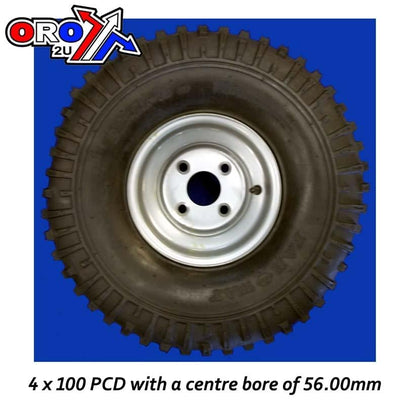 TRAILER TYRE & RIM 22x11x8, 56MM BORE / 100 PCD / ATV QUAD, SPLIT KIT 89-100