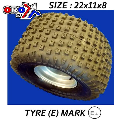 TRAILER TYRE & RIM 22x11x8, 56MM BORE / 100 PCD / ATV QUAD, SPLIT KIT 89-100