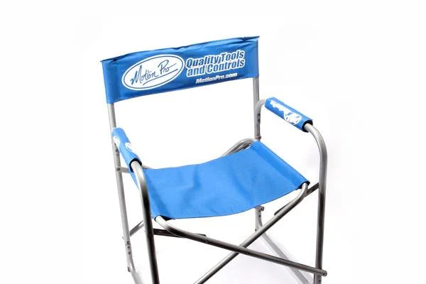 DIRECTOR CHAIR WHITE BLUE CAMPING PADDOCK SEAT MOTION PRO