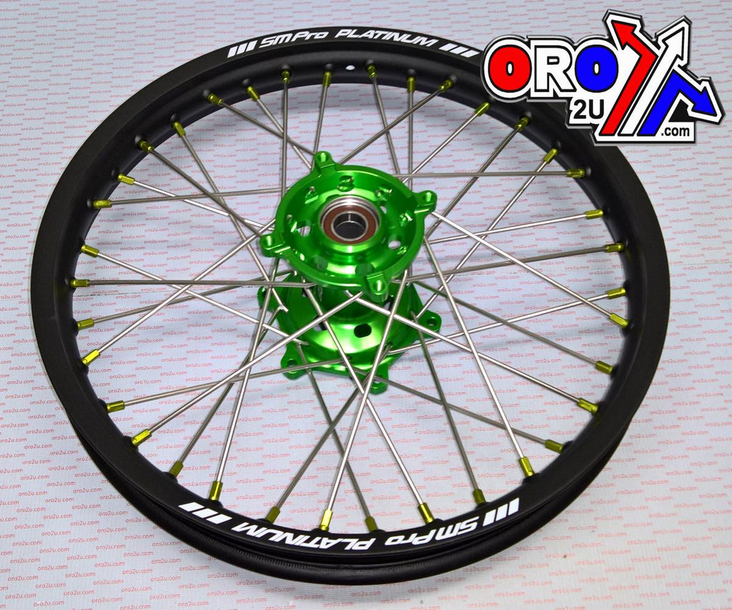 19x1.85 WHEEL KX/KXF BK/GN/GN, MX-2010 BLACK RIM, GREEN HUB, SP05305825105 GREEN NIPPLES