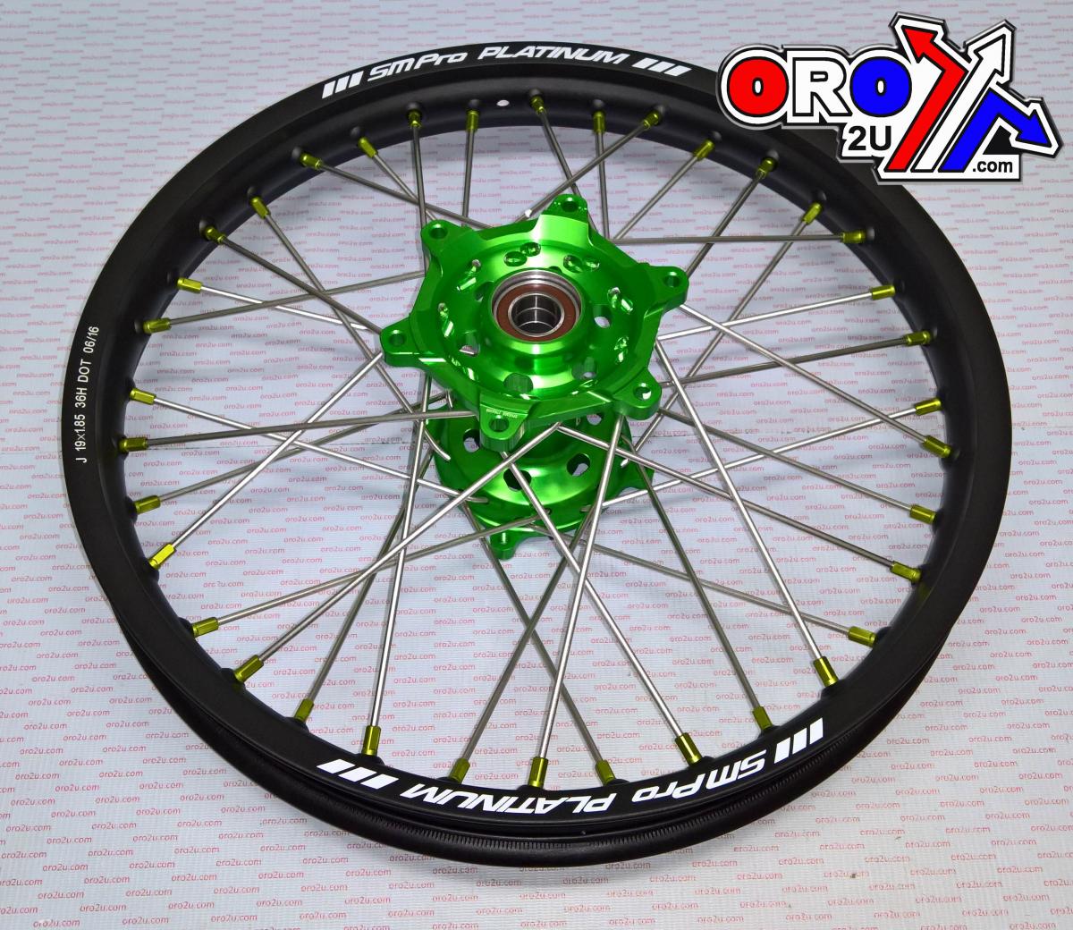 19x1.85 WHEEL KX/KXF BK/GN/GN, MX-2010 BLACK RIM, GREEN HUB, SP05305825105 GREEN NIPPLES