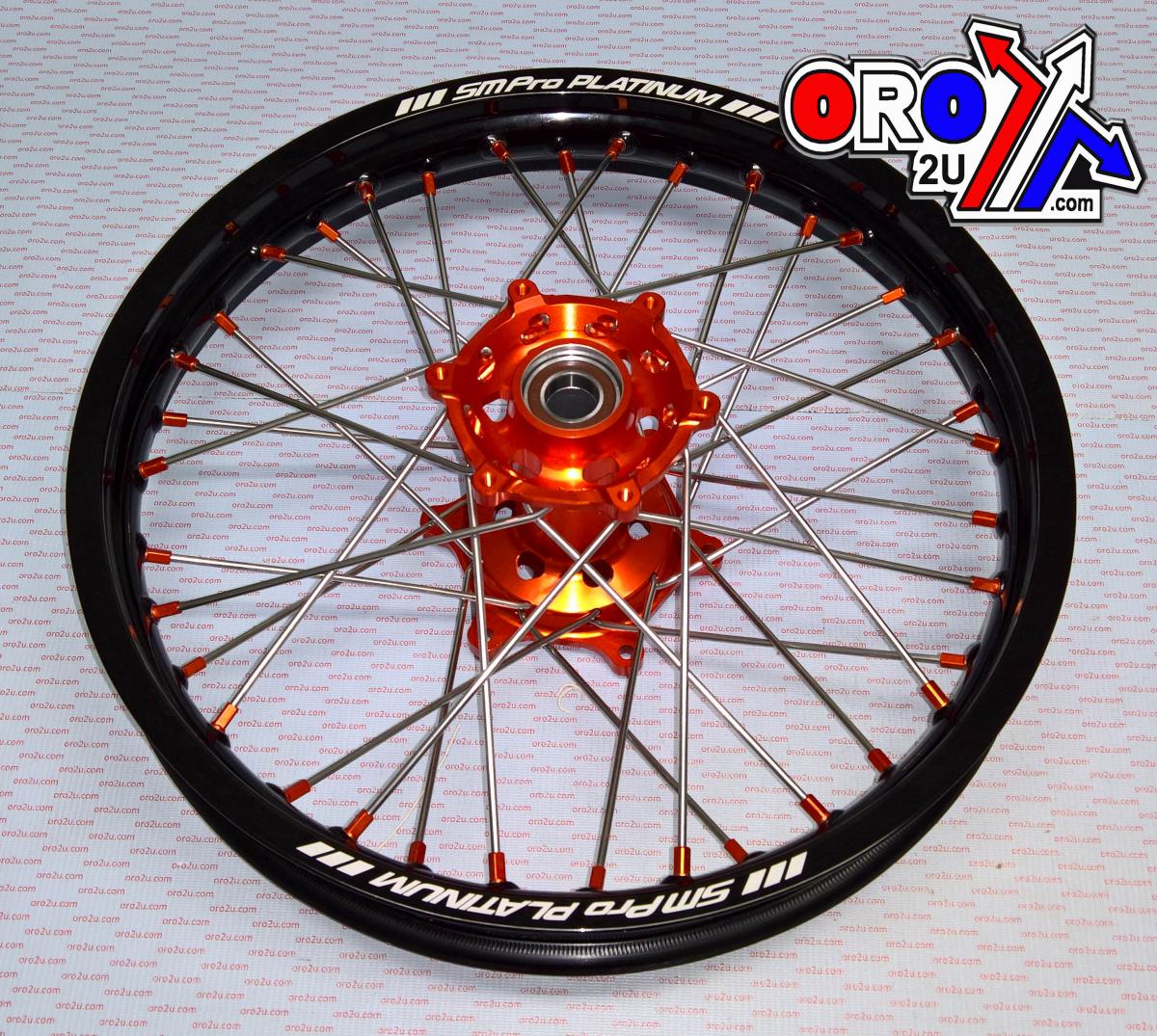 19x1.85 WHEEL KTM BLK/ORG/ORG, MX-5012 BLACK RIM, ORANGE HUB, SP05206820106 G/RIM O/NIPPLES