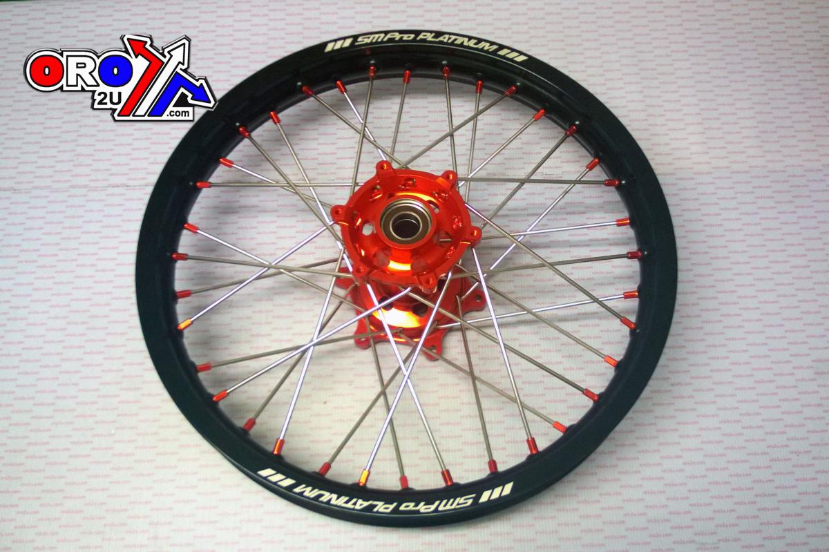 19x1.85 WHEEL KTM BLK/ORG/ORG, MX-5012 BLACK RIM, ORANGE HUB, SP05206820106 G/RIM O/NIPPLES