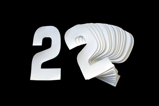 RACE NUMBERS - 2 TWO - WHITE, PACK OF 25 / 15cm 6 / VINYL STICKER