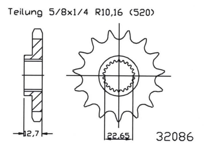 FRONT SPROCKET 13 [JTF3222.13] 520, OEM 0221041 BRONCO AT-03275