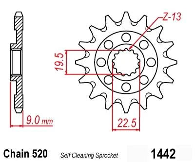 FRONT SPROCKET 1442 RAPTOR LIGHT & SELF CLEANING 10B-442-13