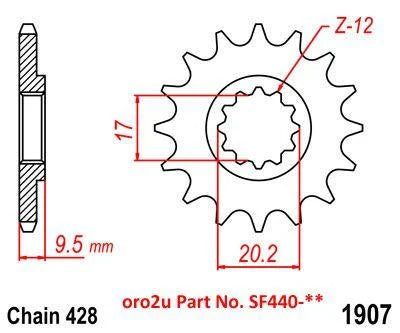 FRONT SPROCKET 1907 RAPTOR LIGHT & SELF CLEANING 10B-KT5-14