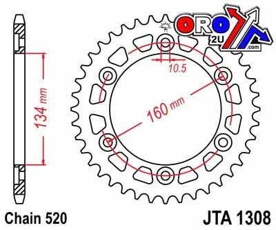 REAR SPROCKET ALLOY JTA1308.43, CHAIN CONVERSION 520, HONDA ROAD JTR1308