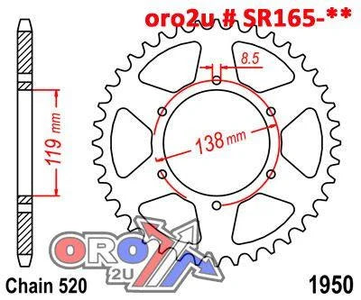 MINO REAR SPROCKET JTR1950 ALLOY, MINO 25-214-46 SR1950-46