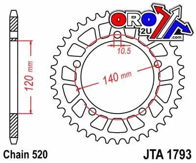 REAR SPROCKET ALLOY JTA1793.43, CHAIN CONVERSION 520