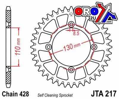 REAR SPROCKET ALLOY JTA217.55, 428 Chain Conversion CR80/85