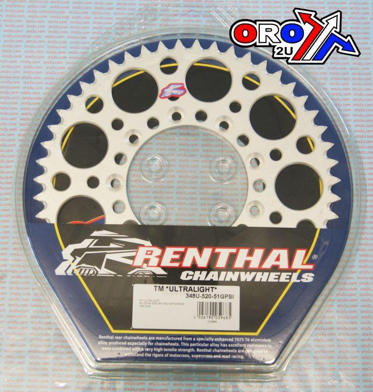REAR SPROCKET ALLOY TM RACING 98-26 RENTHAL ULTRALITE 348U-520-51GPSI SILVER