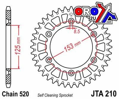 REAR SPROCKET ALLOY SILVER 210, JT JTA210.44 7075-T6 Aluminium