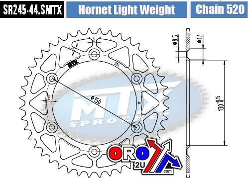 REAR SPROCKET STEEL HARD LIGHT 11H-428-44 SR245-44