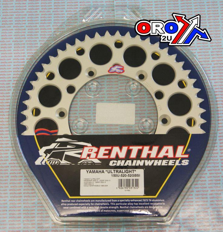 REAR SPROCKET ALLOY RENTHAL, ULTRALITE 150U-520-52GBSI SILVER, 150U-520-52GBSI