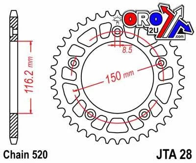 REAR SPROCKET ALLOY JTA28.43, 7075-T6 Aluminium Alloy