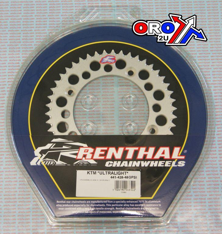 REAR SPROCKET ALLOY RENTHAL, ULTRALITE 441U-428-48GPSI SILVER, 441U-428-48GPSI