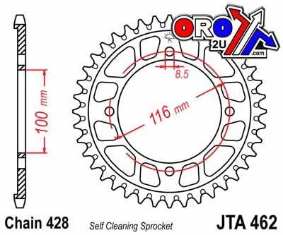 REAR SPROCKET ALLOY SILVER 462, JTA462.49 7075-T6 Aluminium, JTR456