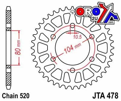 REAR SPROCKET JTA478.45 ALLOY, CHAIN 520 (7075-T6 Aluminium)