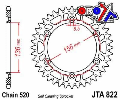 REAR SPROCKET ALLOY SILVER 822, JTA822.45 7075-T6 Aluminium