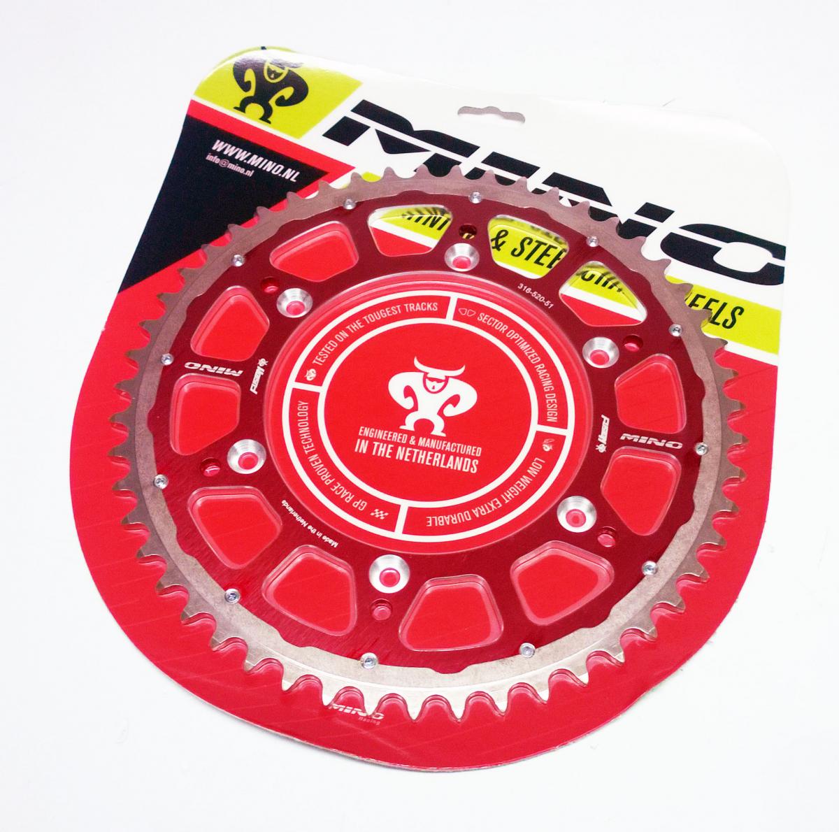 MINO REAR SPROCKET FUSION 2-RING, 23-316-520-51 RED STEEL/ALLOY