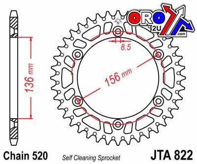 REAR SPROCKET ALLOY SILVER 822, JTA822.52 7075-T6 Aluminium