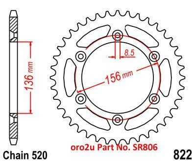 REAR SPROCKET STEEL 52 [JTR822.52] 520, SILVER