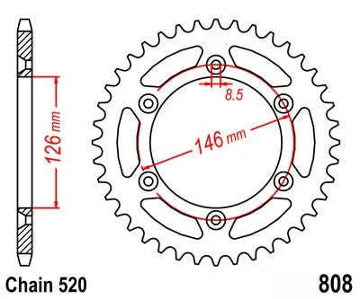 MINO REAR SPROCKET ALLOY BLACK, 25-423-520-52 BLACK JTR808